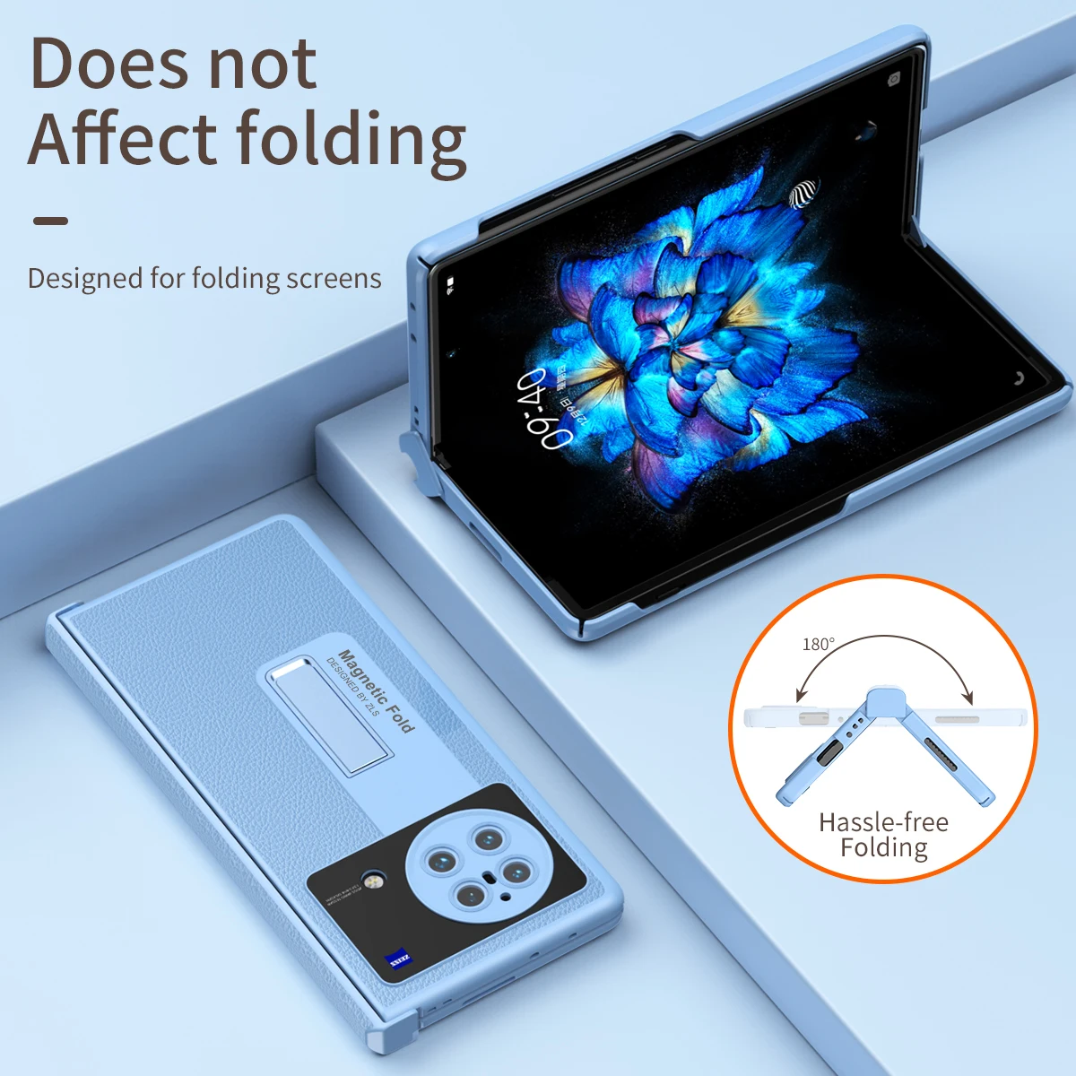 2pc Hinge Protective Pencil Case for Vivo X Fold Litchi Grain Leather with Handwritten Pen Tempered Glass Kickstand Cover X FOLD