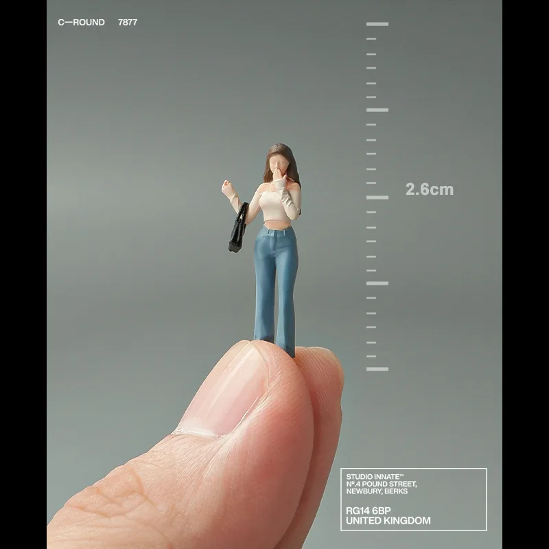 1:64 Scale Model Miniature Satchel With A Line Collar Women GIrls With Black Bag Action Figure Doll DIY Scene Accessory Display