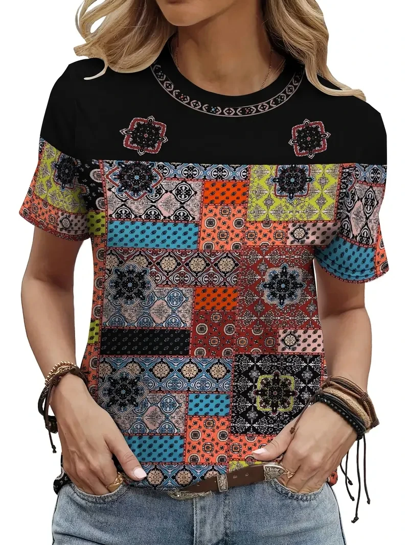 

Женская футболка больших размеров с 3D ретро-принтом и короткими рукавами, свободная и повседневная, мягкая, удобная и дышащая, для занятий спортом на открытом воздухе