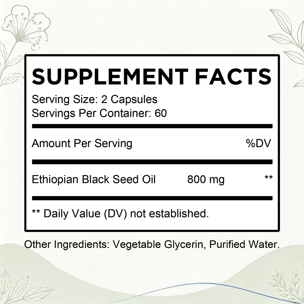 Ethiopian Black Seed Oil Softgel 800mg Gluten Free Non GMO Daily Health Support Diatery Supplement 120 Count