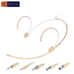 Headset Beige Wired Condenser Microphone Hidden Wireless Transmitter Amplifier Micofone for Shure for AKG for Sennheiser Adapter