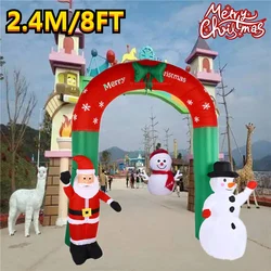 2.4M/8FT Christmas Inflatable Arch Model Built-In LED Lights Outdoor Courtyard Ornament Holiday Garden Playground Decorae Props