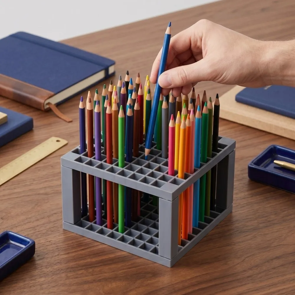 96Holes Grey Paint Brush Holder Detachable Double-end hole Plastic Art Storage Rack Lightweight Detachable Pen Organizer