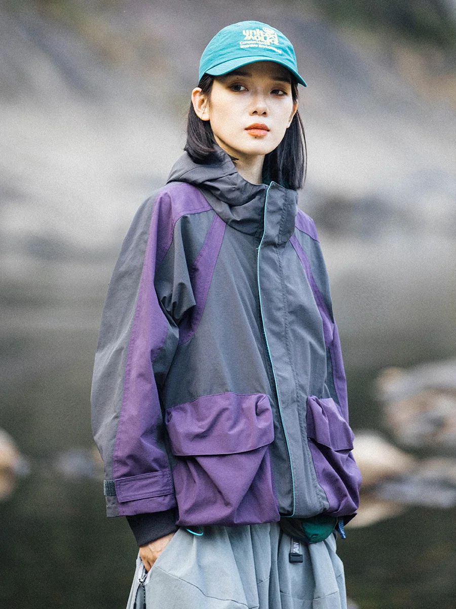 

Mountainvalley Outdoor Workwear Jaet Large ket Color Blo Hooded Men's Women's Windbreaker Nylon Fabric oulder Zipper