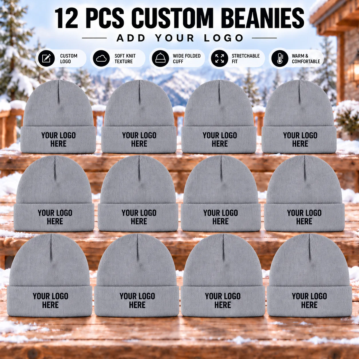 12pcs Custom Beanies Personalized Logo Text Knit Hats for Teams Outdoor Activities Company Events & Group Gifts view 6