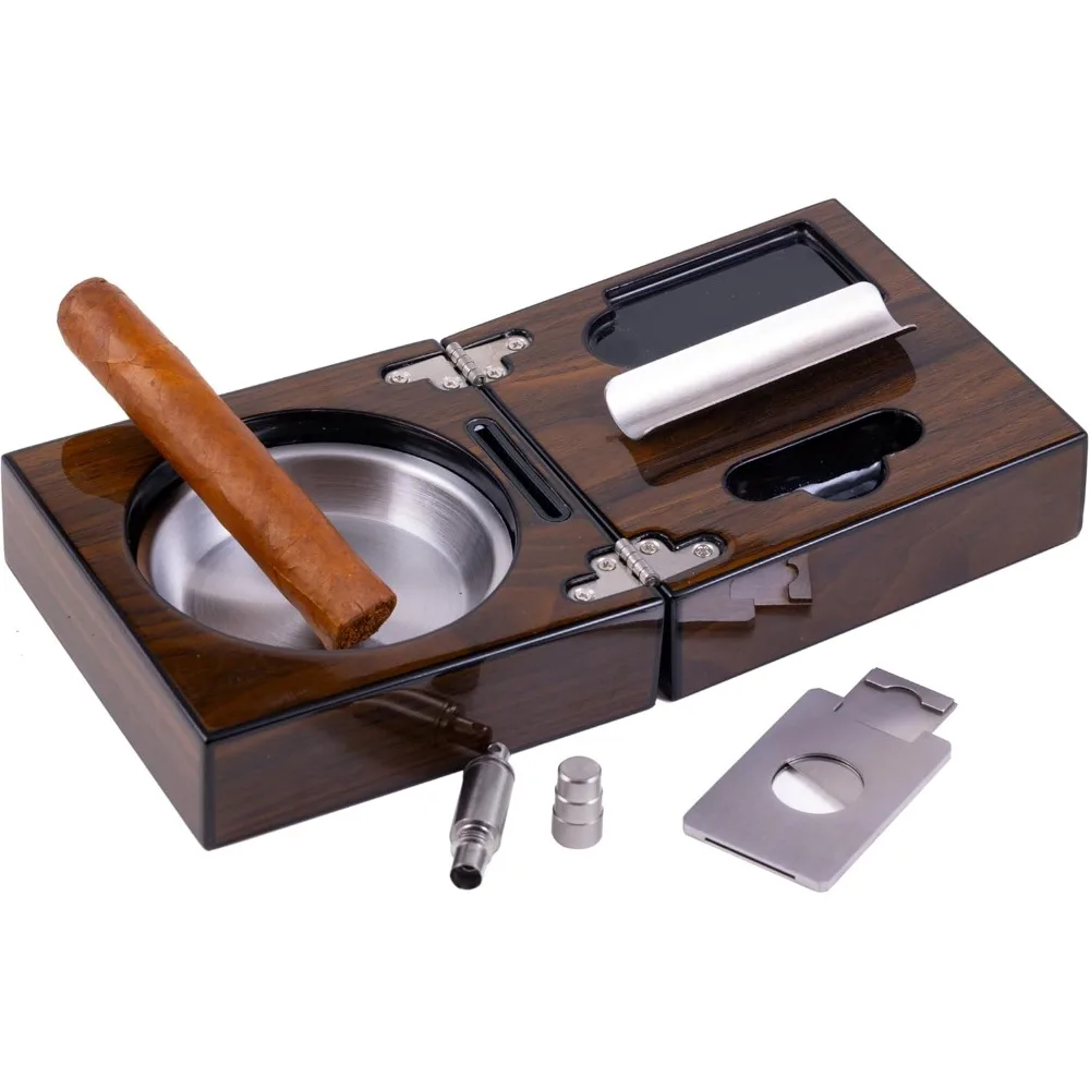 

Импортная группа складной деревянной пепельницы для сигар с гильотиновым резаком, перфоратором, кроватью для сигар и резервуаром для пепла из нержавеющей стали -