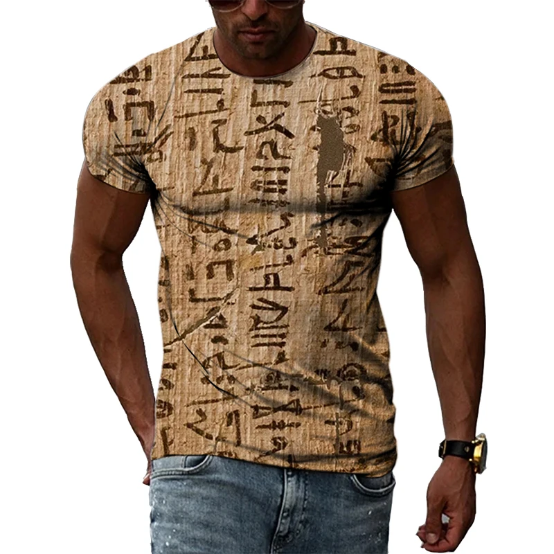 

Ancient Egyptian Script 3D Print Men Retro t-shirts Summer Fashion Casual Personality Street Style O-neck Short Sleeve Tees Tops