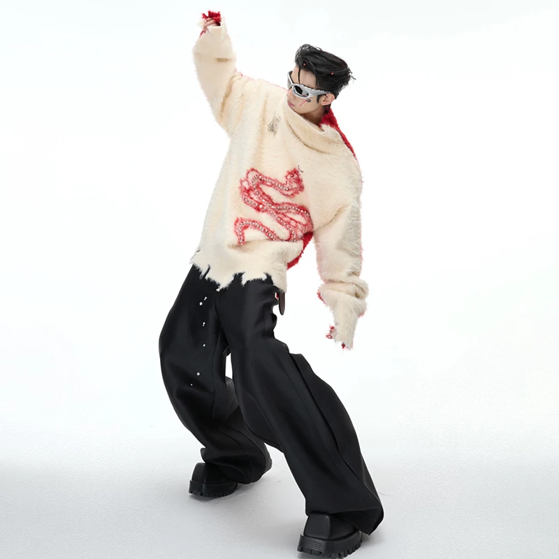 LUZHEN 2025 New High Street Style Personalized Embroidery Patchwork Design Long Sleeve Knitted Tops Men's Fashion Sweater LZ8432