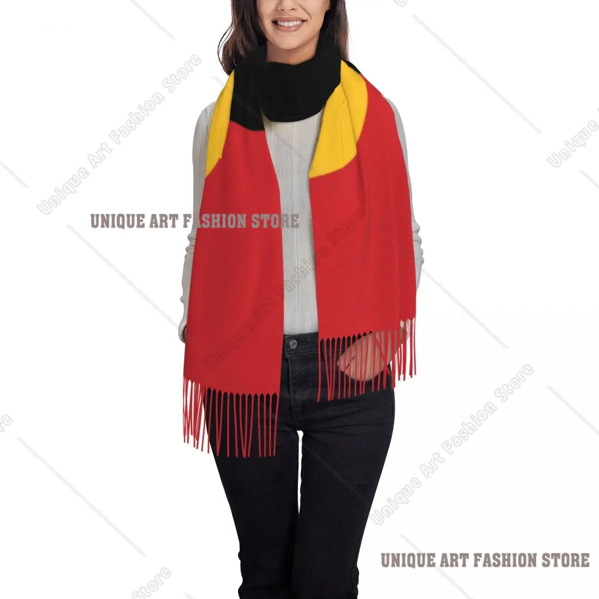 مخصص سيدة كبيرة الأسترالية السكان الأصليين العلم الأوشحة النساء الشتاء سميكة الدافئة شرابة شال يلتف وشاح