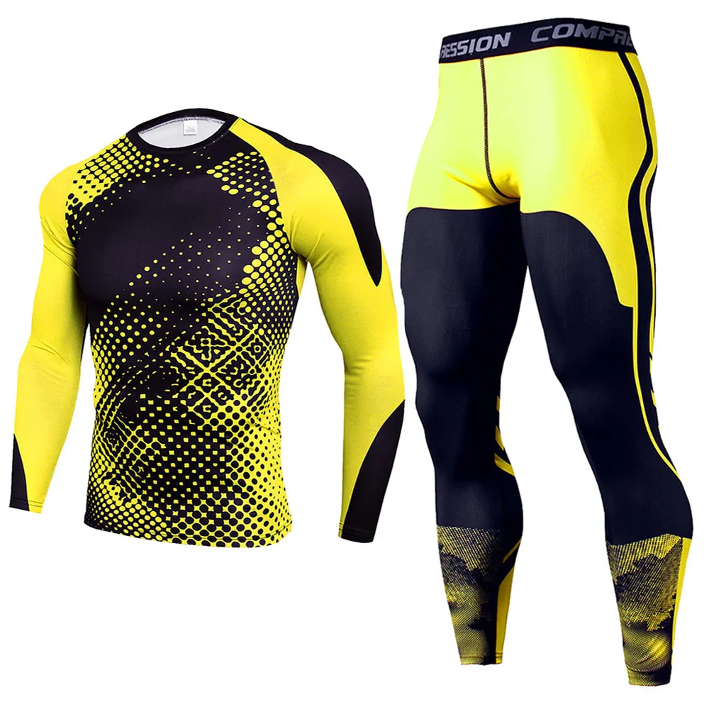 Men's Workout Sports Suit Gym Fitness Compression Sportswear Set Running Jogging Sport Wear Clothes Exercise Rashguard Tracksuit