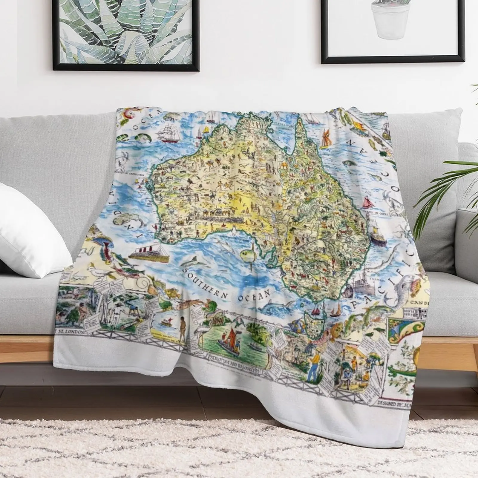 Antique Map of Australia, Patriotism and Resources Throw Blanket Luxury Brand Flannel Fabric Tourist Blankets