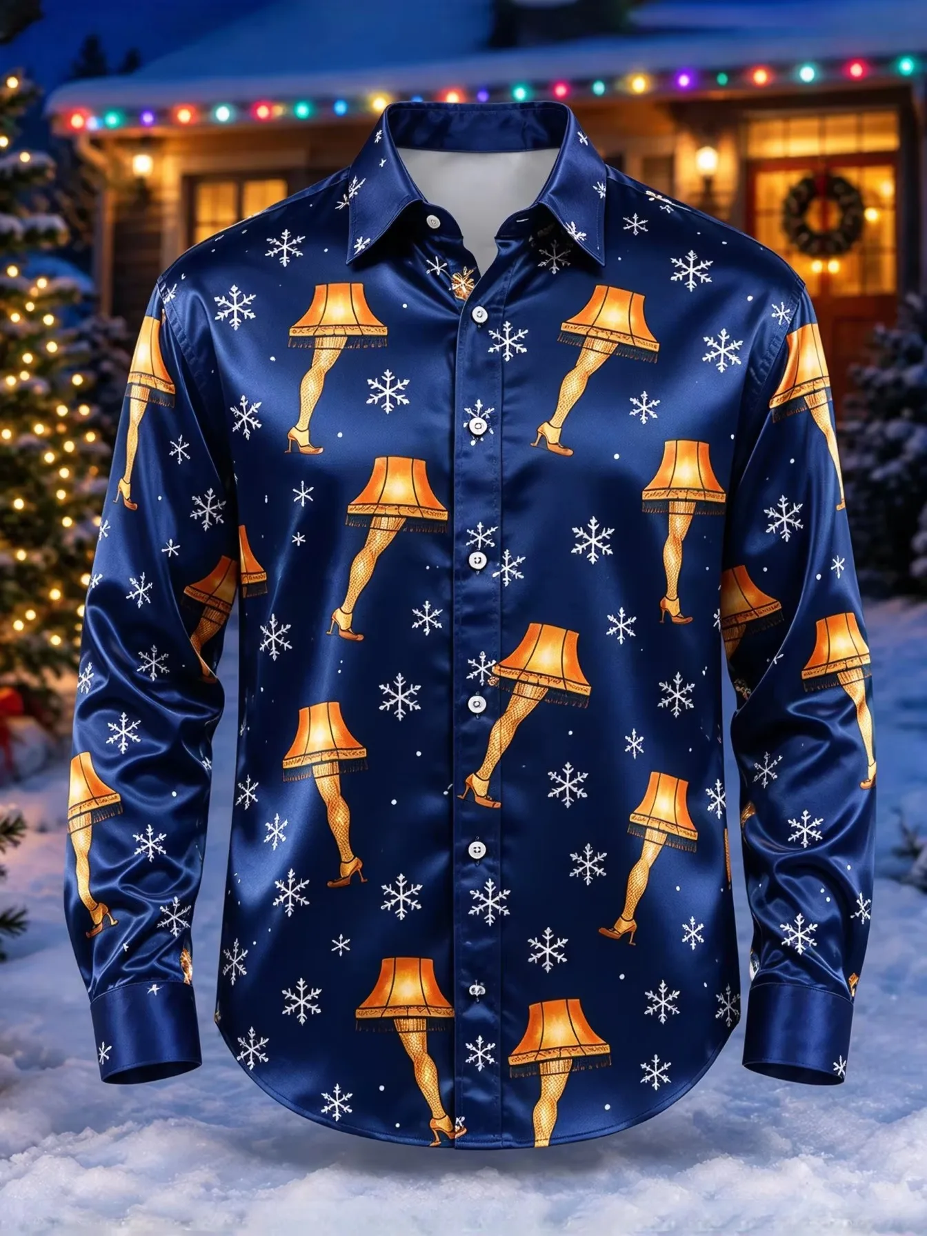 Men’s Long-Sleeve Christmas Shirt Collared Button-Down Casual Shirt Loose Fit Ideal for Holiday Parties and Street-Style Looks