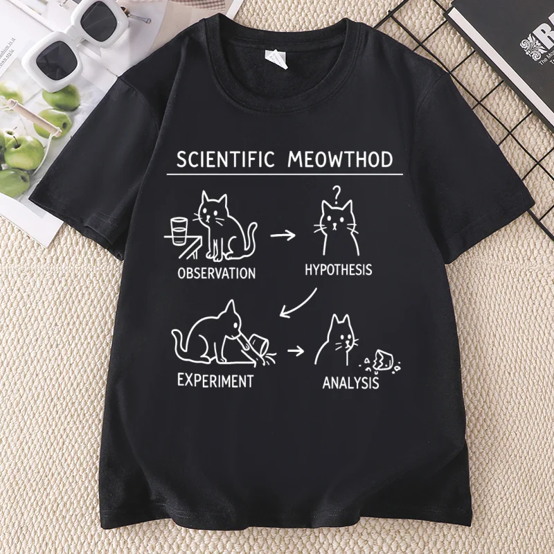 Scientific Meowthod Cat T Shirt Funny Science Cat Tee Humor Tee Men Women Cotton Short Sleeve Round Neck Printed Tshirts