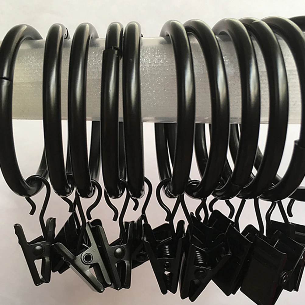 

100Pcs Black Metal Curtain Clips Window Shower Drapery Hooks Sturdy Rings Clamps for Home Bathroom Accessories