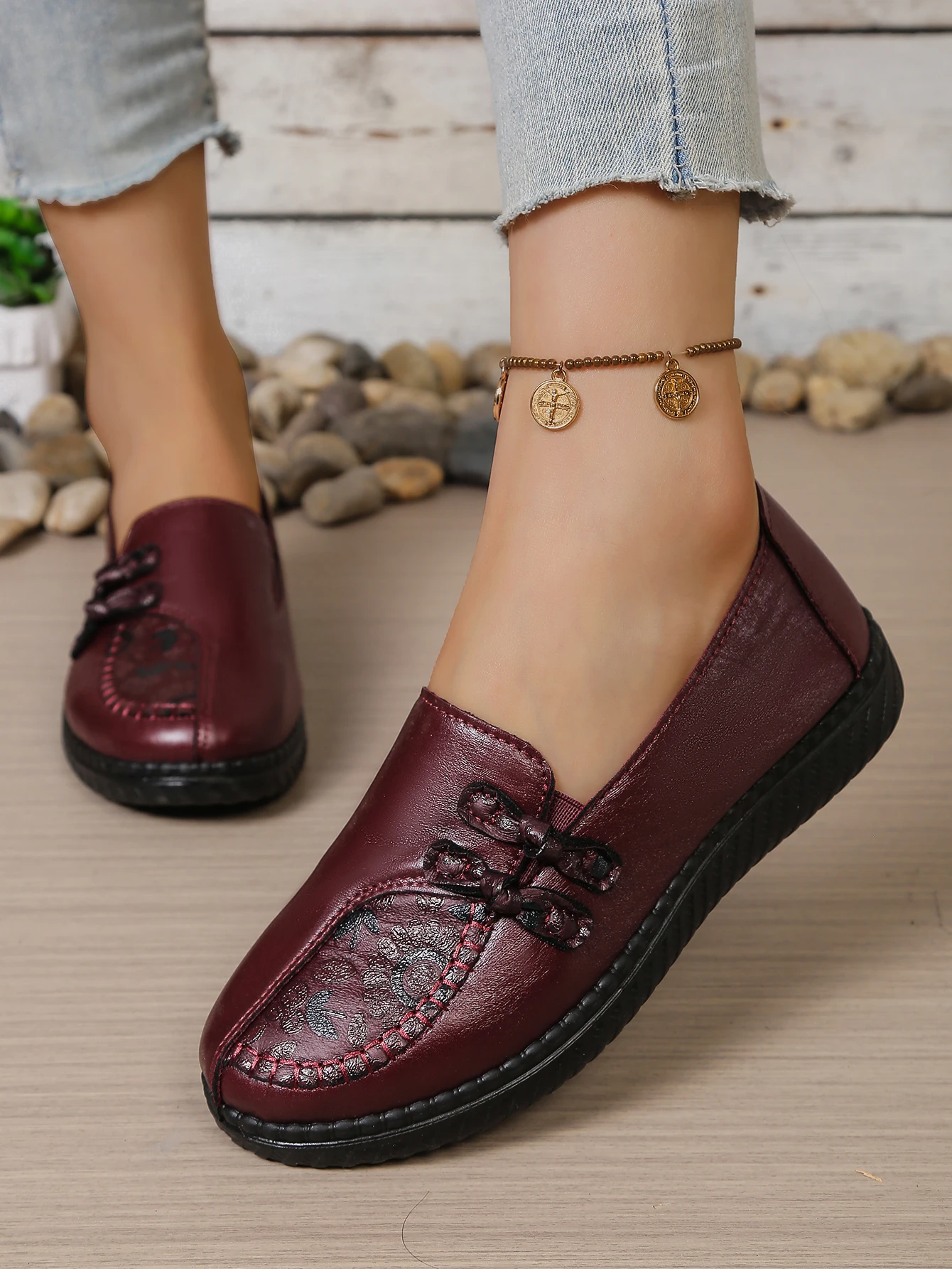 Damen-Loafer mit chinesischem Knoten, Slipper mit Blumenmuster, bequeme, rutschfeste PU-Sohle, lässige Alltagsschuhe für ältere Mütter – Detail 26