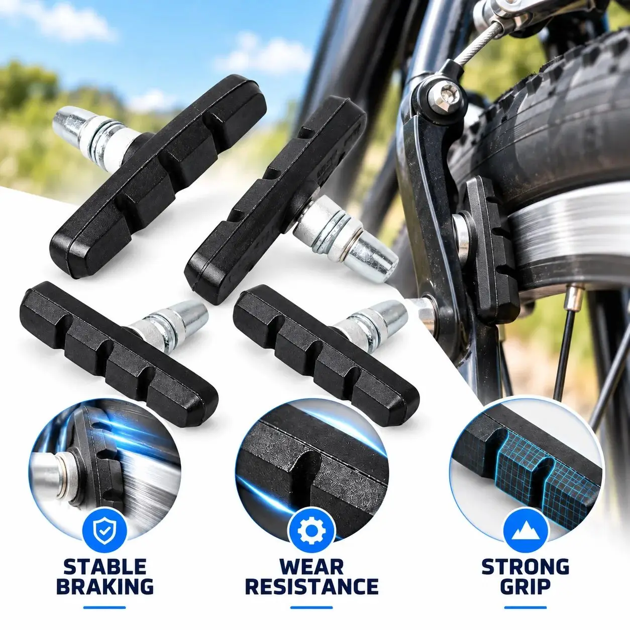 2/4/8pcs MTB Road Bicycle Silent Brake Pads Cycling V Brake Holder Pads Shoes Rubber Blocks Durable Cycling Accessories Black