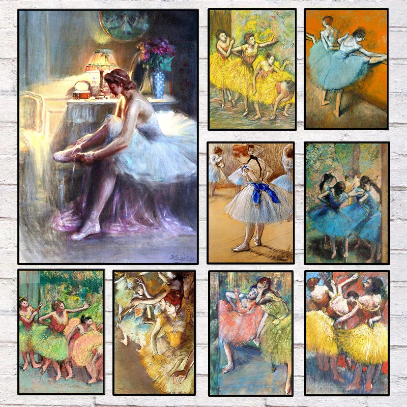 1pc frameless Vintage Edgar Degas Impressionist Dancer Portrait Poster Ballet Dancing Artwork Canvas Painting Wall Art Dance Roo