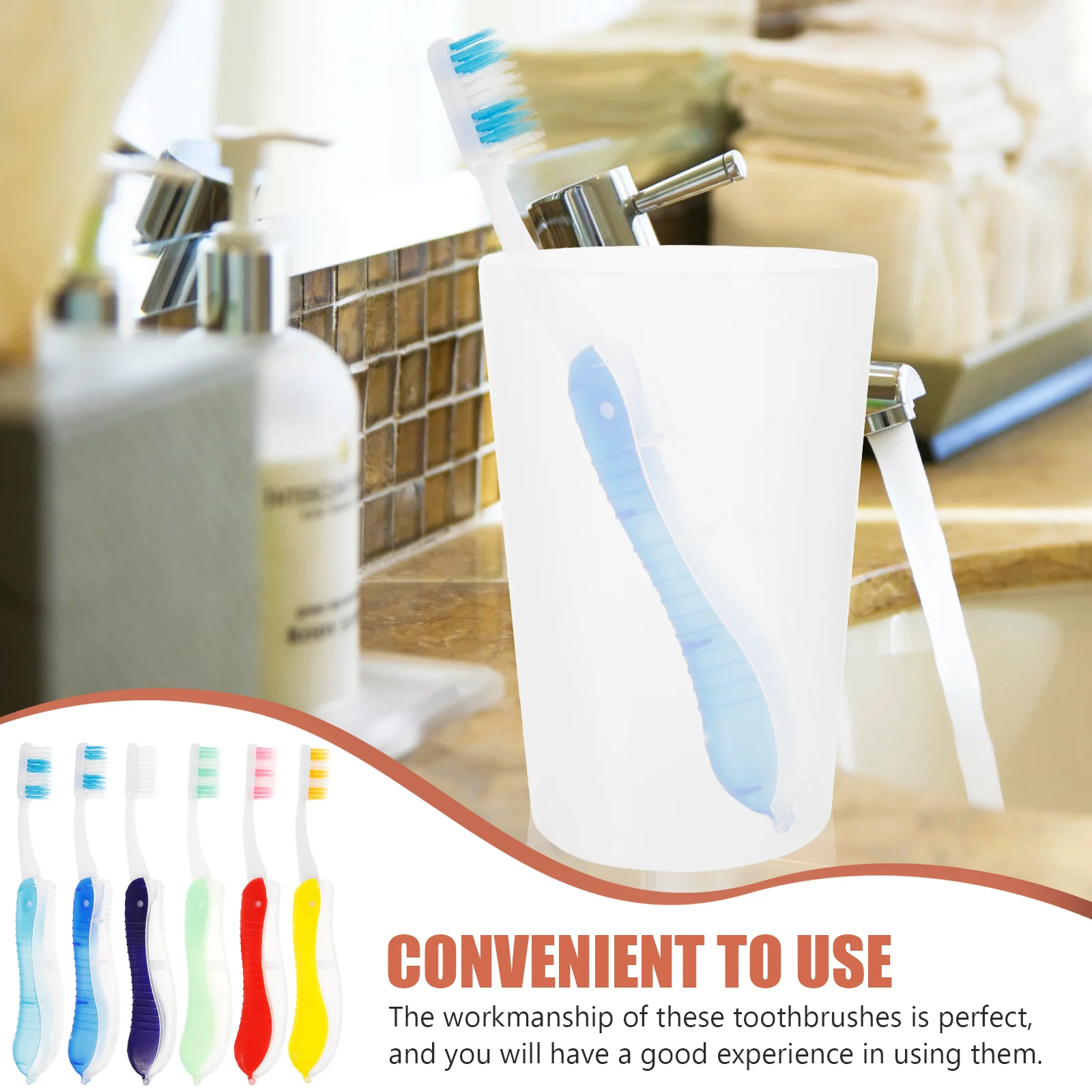 Toothbrush dobrável portátil para adultos, limpeza de viagem, cerdas macias, luva plástica, diário, 6 pcs