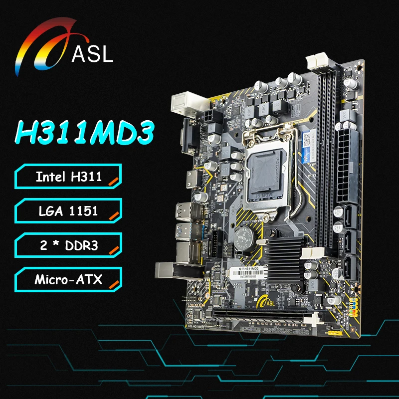 

ASL H311M Micro-ATX LGA 1151 Motherboard Support Intel Core 6th 7th 8th 9th Gen CPU Processor DDR3 Max 16GB SATA 3.0 Mini SATA