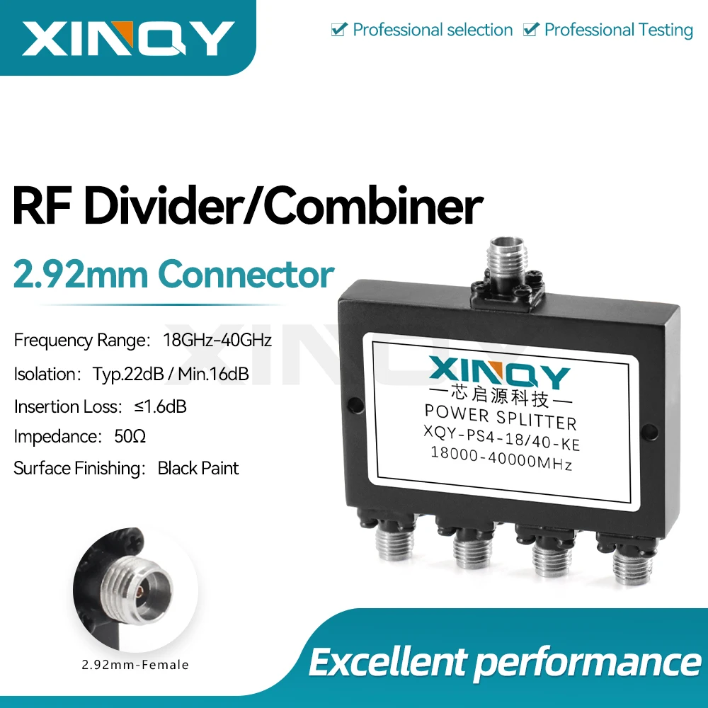 XINQY High-Frequency 2.92mm Female RF Microstrip 1-to-4 Power Splitter/Combiner, 18-40GHz