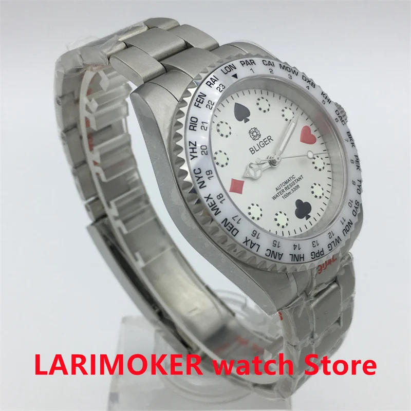 40mm Men\'s automatic watch NH35 Movement Poker pattern luminous dial sapphire glass ceramic bezel Oyster Silver Jubilee bracelet