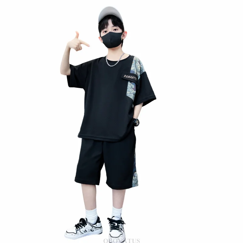 Boys Summer Suit Kids Short Sleeve T-Shirt + Shorts 2pc Sports Casual Outfits for Teenage Boy Clothing Sets With Cartoon Bear