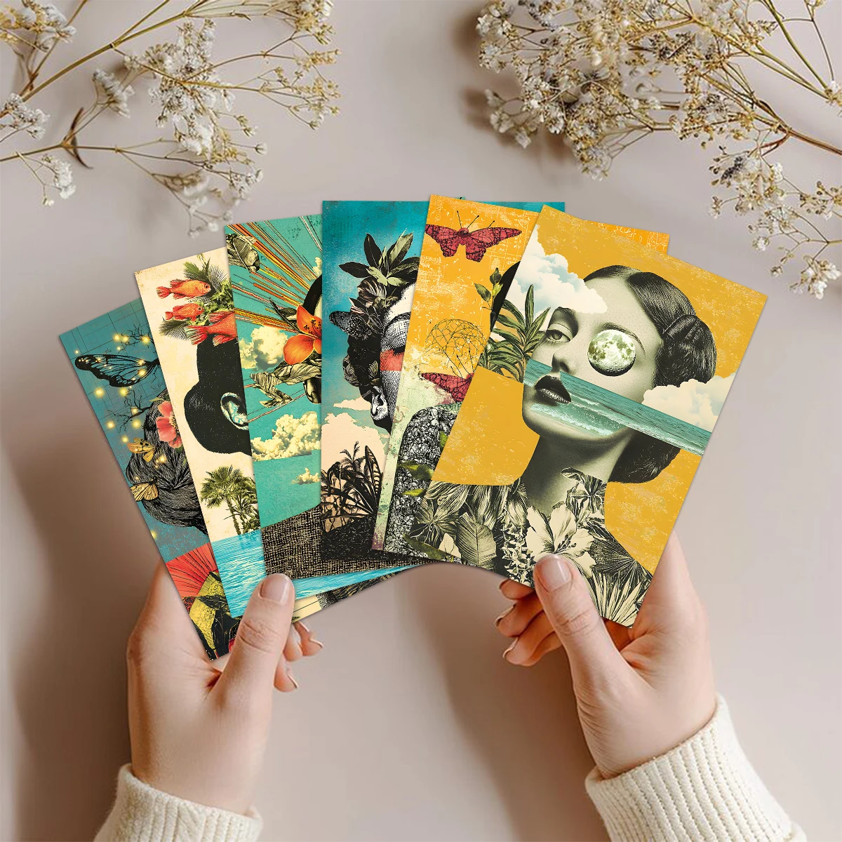 20pcs Surrealist Portraits Collage Art Postcards For Room Wall Decor,Gift For Bohemian Enthusiasts,Home Aesthetic Makeover Favor