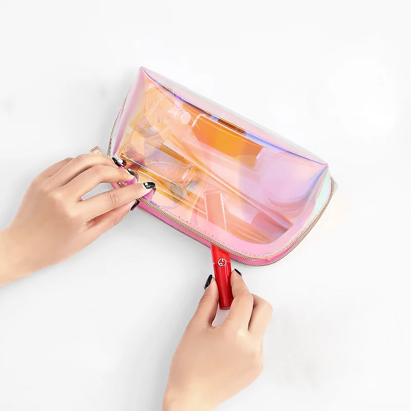 (1pcs)Korean Laser TPU Shell Makeup Bag Transparent Waterproof Dazzling Colorful Wash Bag Change Lipstick Storage Bag