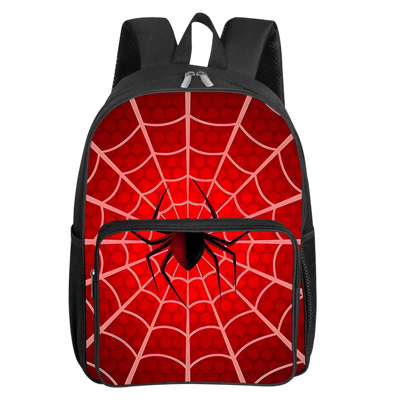 Spider Pattern Square Front Pocket Backpack for Boy and Girls Best Gifts 2D Flat Cartoon SchoolBags for Children