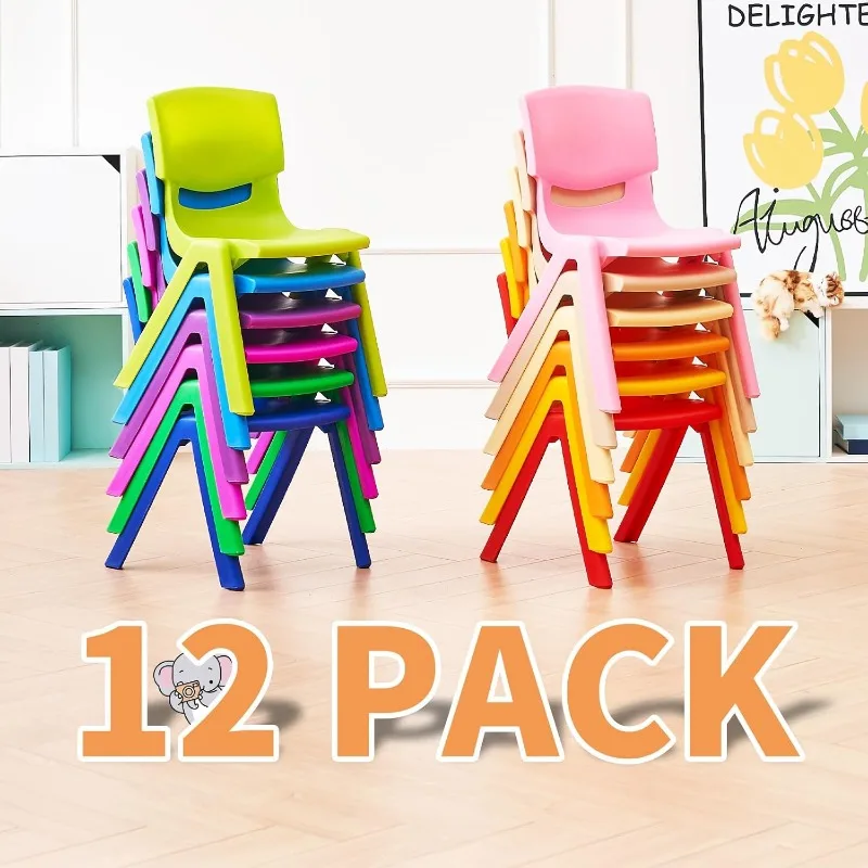 12Pcs Stackable Chairs Colorful Kids Plastic Chair with 12'' Seat, Kids Flexible Seating School Classroom Furniture (12PCS)