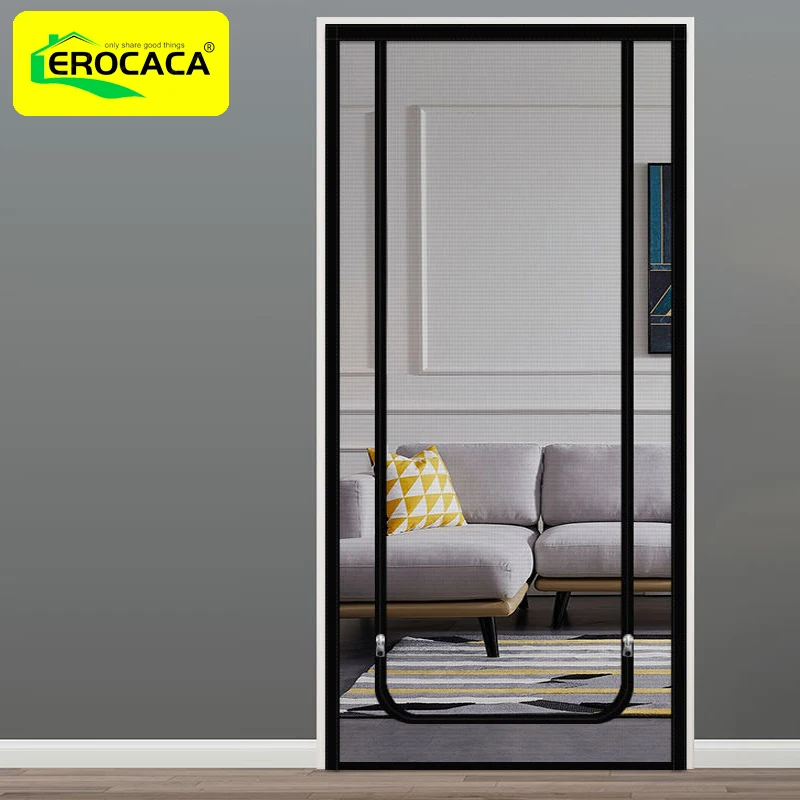 

EROCACA Black Reinforced Heavy Duty Pets Proof Screen Door with Bilateral Zipper Prevent Dogs Cats Running Out from Home Bedroom