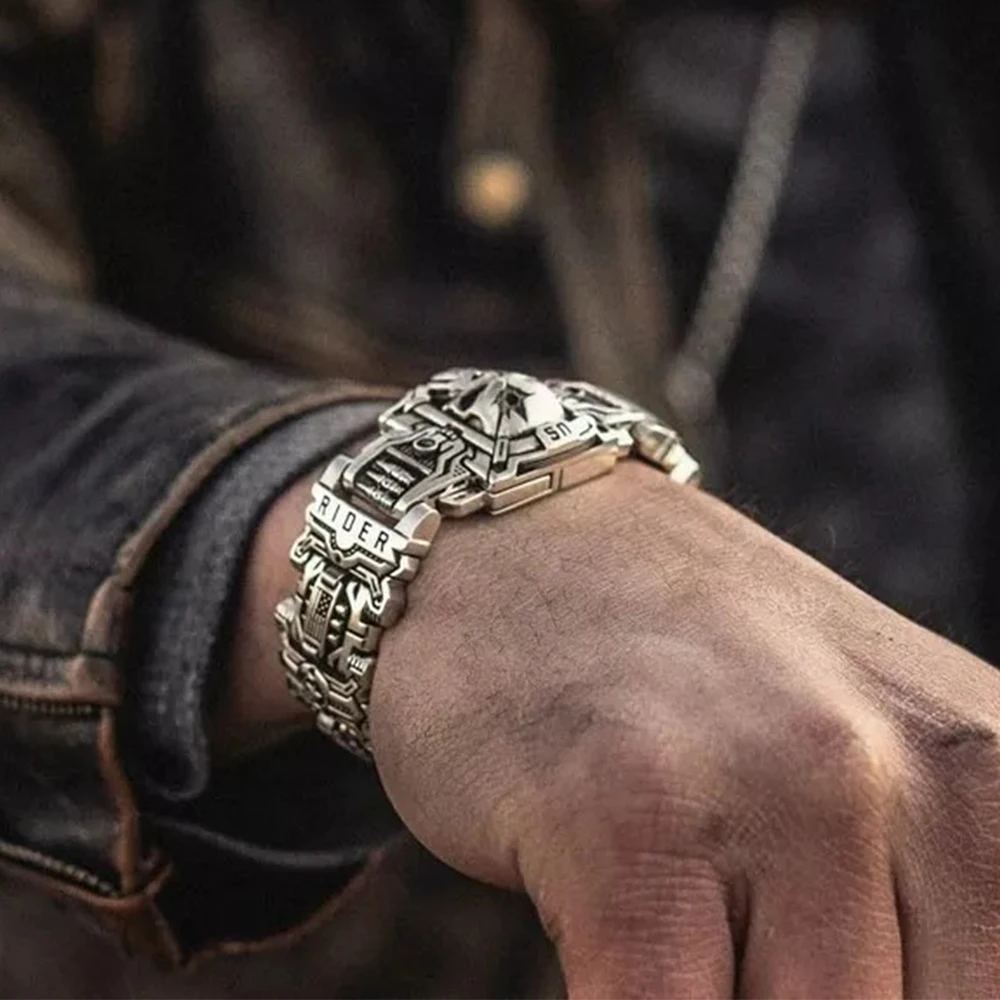 Retro Fashion Domineering Skull Bracelet for Men Punk Rock Charm Rider Bracelets US Street Motorcycle Male Gothic Jewelry Gifts