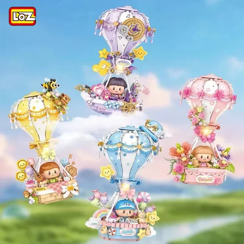 New LOZ Building Block Originality MIni Cherry Blossom Hot Air Balloon Glowing Desktop Model Decoration Children\'s Toy Girl Gift