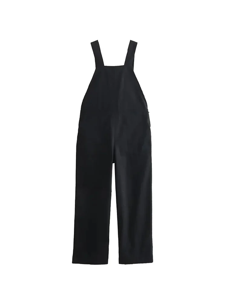 

HH TRAF Women Summer Casual Overalls Fashion Solid Pockets Jumpsuits Female Chic Elegant Black Sleeveless Slim Wide Leg Pants