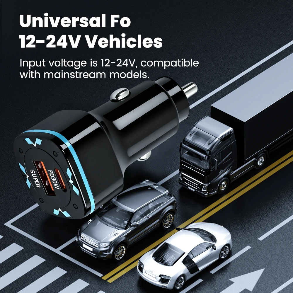 30W PD Quick Charging  Car Charger USB Type-c Mobile Phone Super Fast Charging Adapter For IPhone16 15 Samsung Xiaomi Huawei