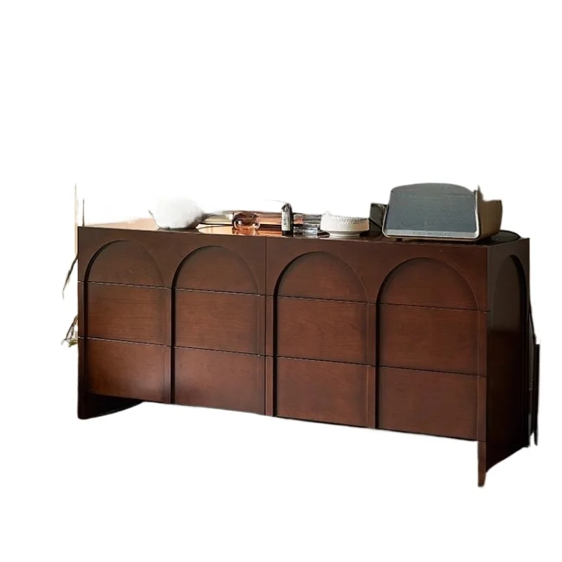 

French retro solid wood six-chest cabinet, small household dining side storage wall integrated side cabinet