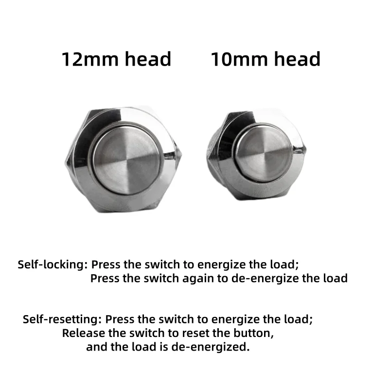 10mm/12mm Metal Pushbutton Switch, Self-resetting, Latching, 1 NO/1 NC, 3 Solder Tabs, Automotive Engine, Momentary Switch