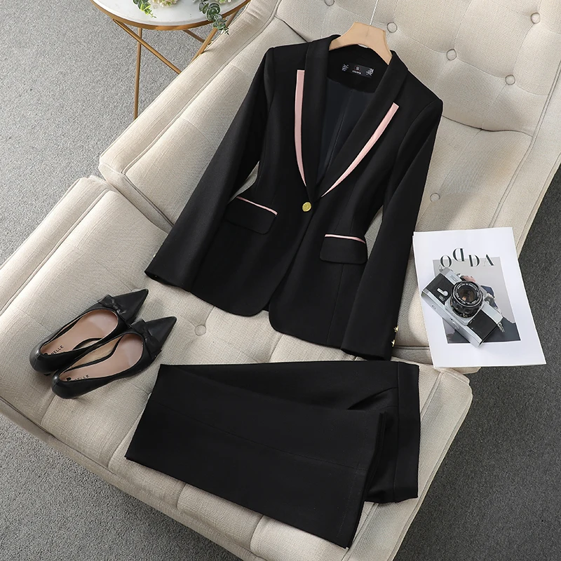 ZJYT Autumn 2024 Office Lady Business Formal Blazer Set Pants 2 Pieces Womens Outfit Elegant One Button Jacket Trousers Suit