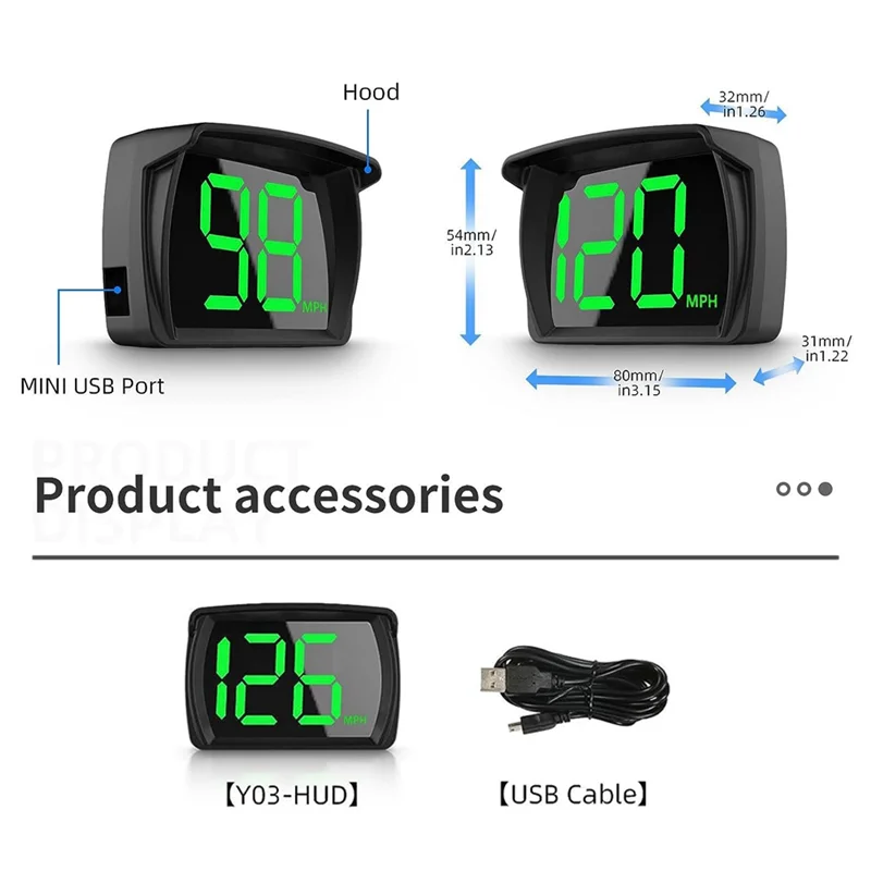 AB34-1 PCS รถ Hud GPS Speedometer Head Up Display ABS สีดําสําหรับรถยนต์ที่มีความเร็ว, mph, USB Plug And Play, เหมาะสําหรับรถทั้งหมด