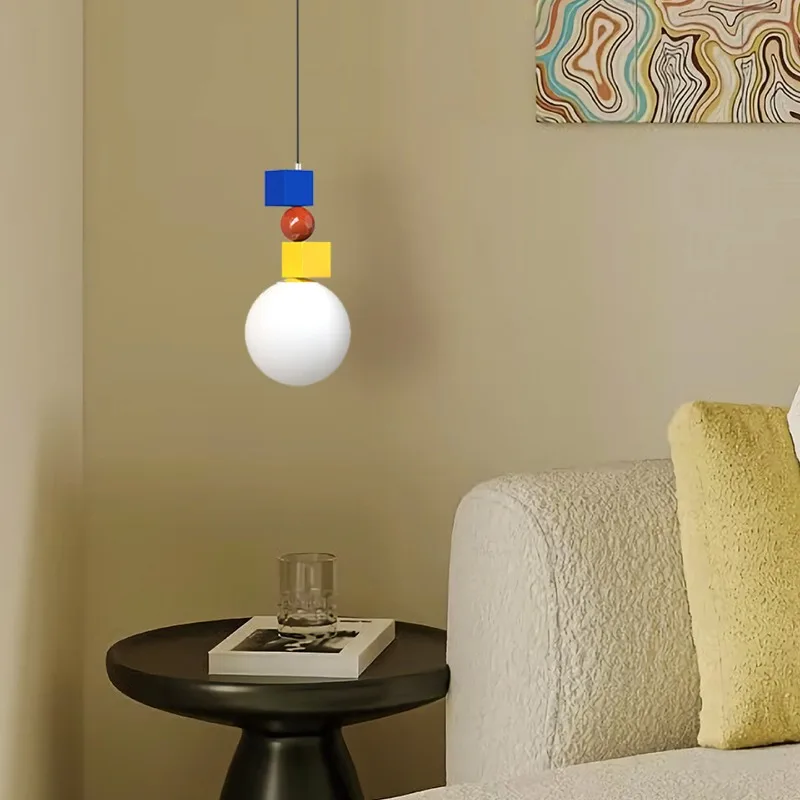 Creative Memphis Style Colorful Cube Ceiling Lamp for Kids Room Bedroom Minimalist French Retro Pendant Light with Cord