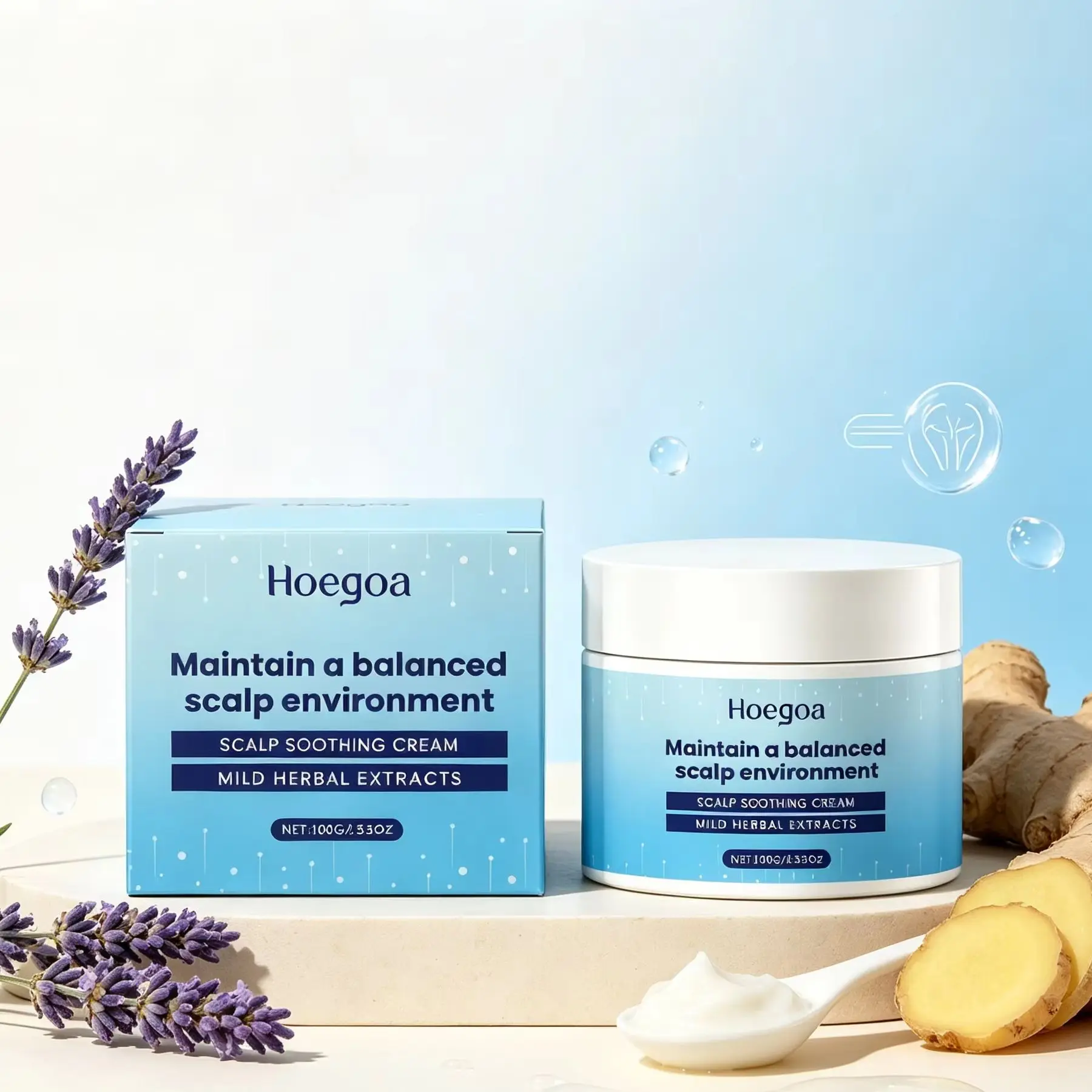 Hoegoa Scalp Soothing Cream Maintain Balance Oil Control Anti Itch Scalp Hair Massage Care Ginger Lavender Calm Scalp Cream 100g