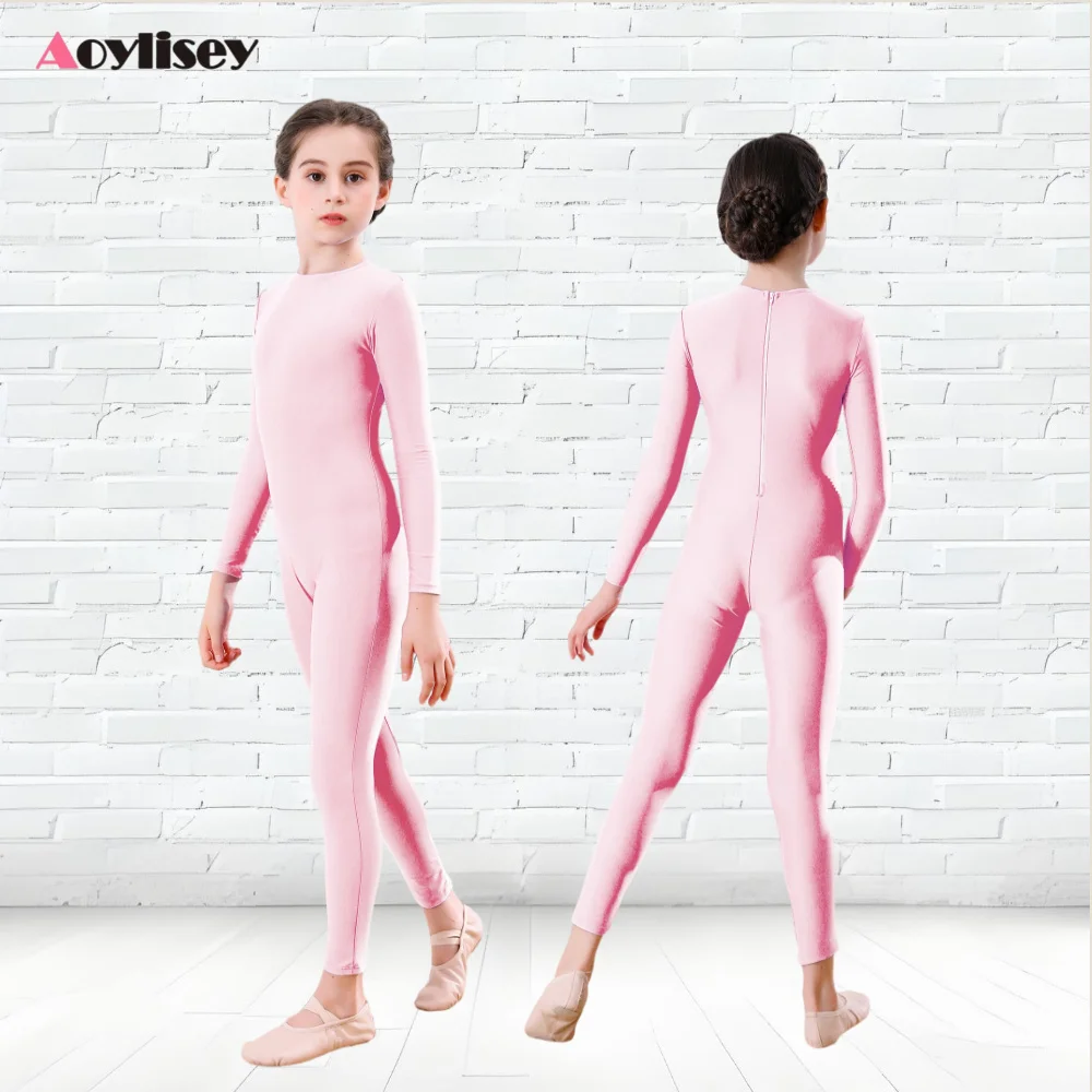 الفتيات السود طويلة الأكمام الرقص Unitard كامل الجسم يوتار الباليه الجمباز سكيت الأطفال ارتداءها بذلة ارتداء دعوى هالوين