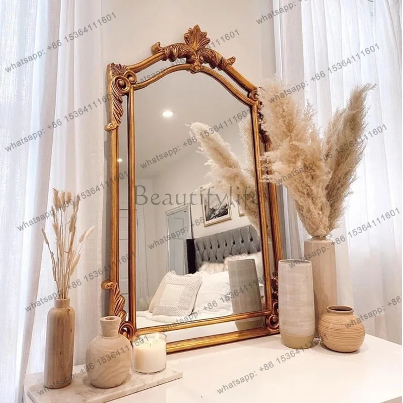jj4 European vanity mirror retro decorative wall-mounted bedroom wall-mounted carved bathroom mirror