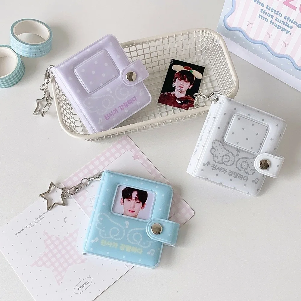 Kawaii 2-Inch Photo Card Holder Snap Button Angel Wings Mini Photo Album PVC Photocard Binder Bag Decoration