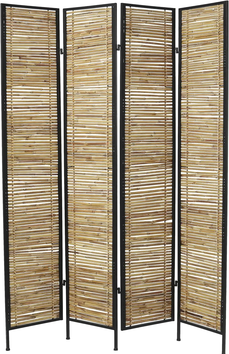 Deco 79 Bamboo Wood Handmade Partition Room Divider Screen Hinged Foldable Partition 4 Panel Privacy Screen With Horizontal