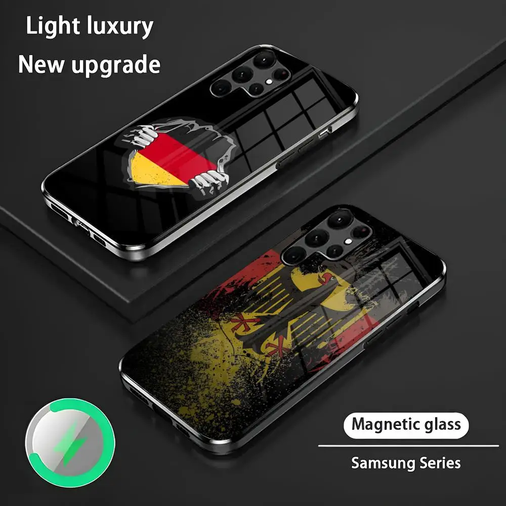 Funda de teléfono con bandera alemana S24 Ultra, Fundas Celulares para Samsung S24 S23 S22 S21 S20 Plus Ultra Note20, funda de teléfono magnética de cristal