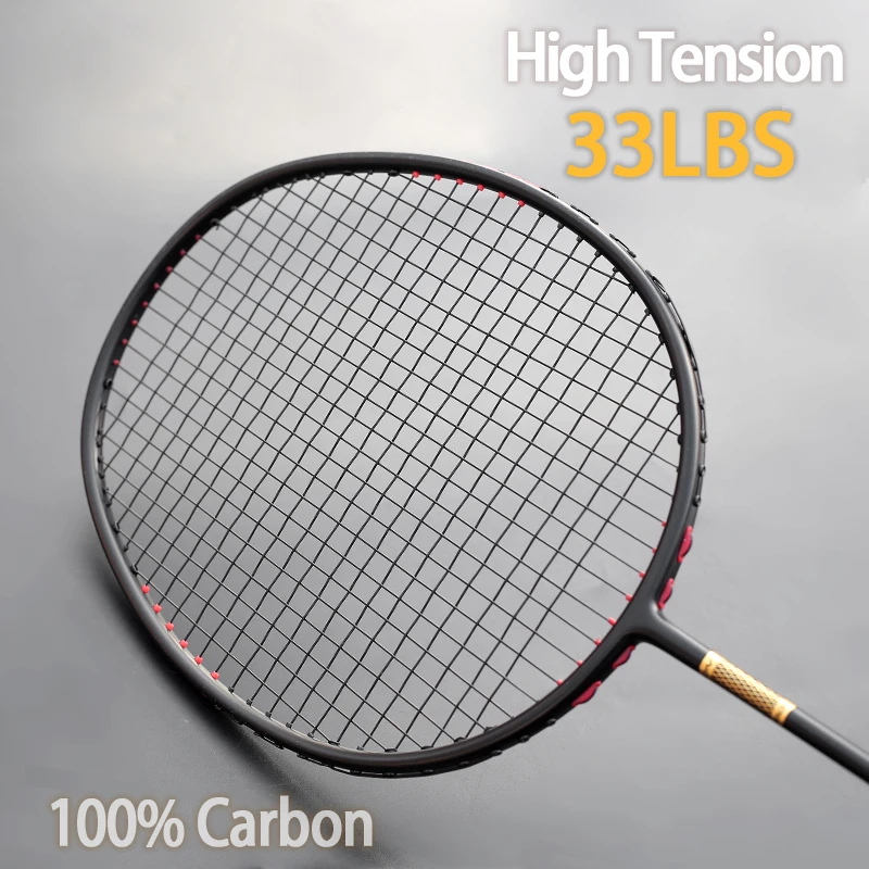 

High Tension 33LBS 100% Carbon Fiber Strung Badminton Rackets Light Weight 4U 82G Professional Training Racquet With Bags Sports