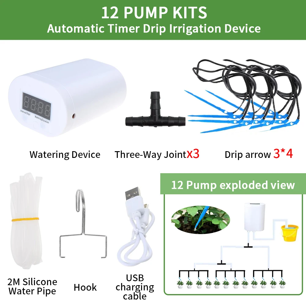 Automatische Plant Bloem Watering Pomp Thuis Sprinkler Druppelirrigatie Apparaat 2/4/8/16 Heads pomp Timer Systeem Kit Tuin Gereedschap