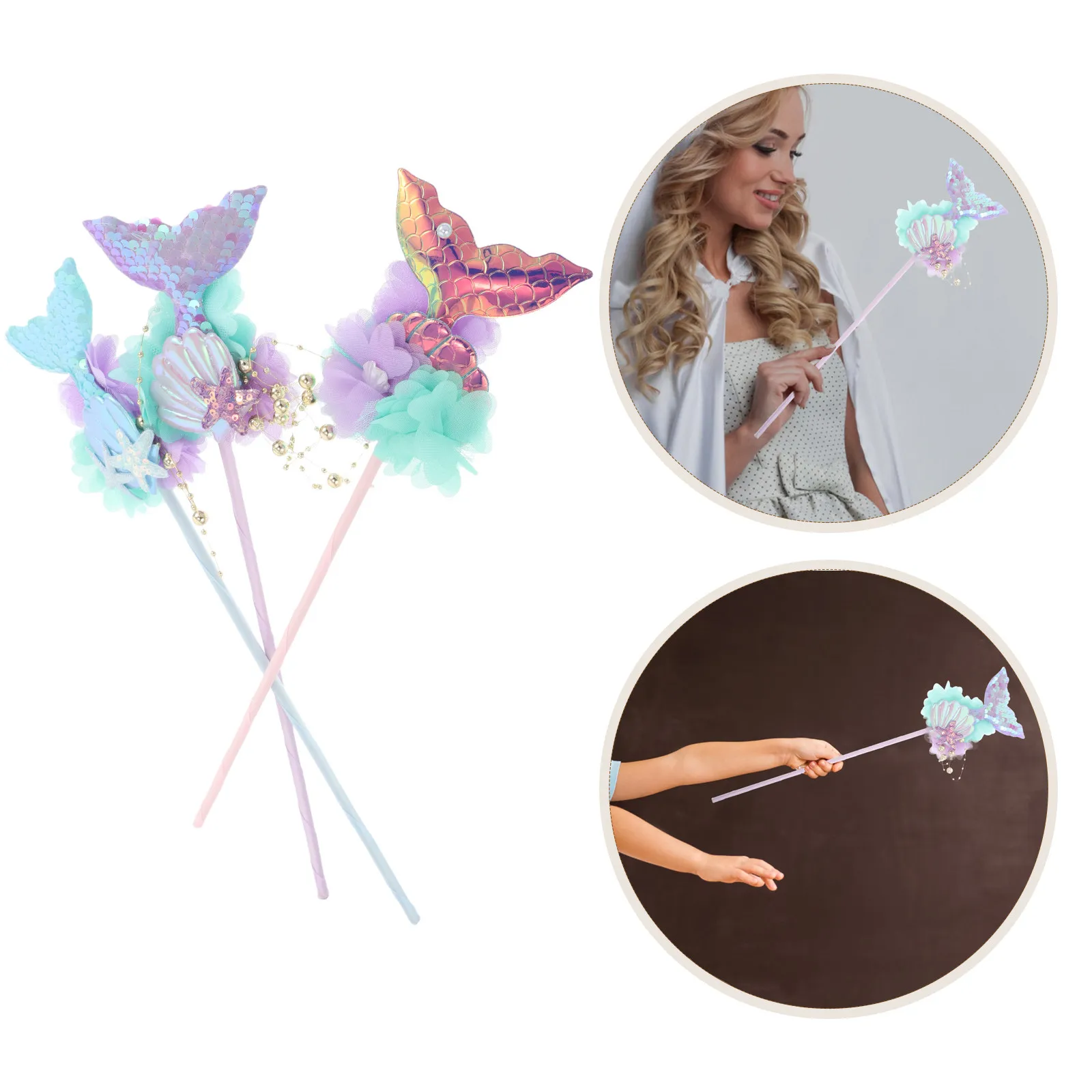 3Pcs Mermaid Fairy Shimmer Tail Lightweight Kids Birthday Party Dress Up Props Halloween Accessories