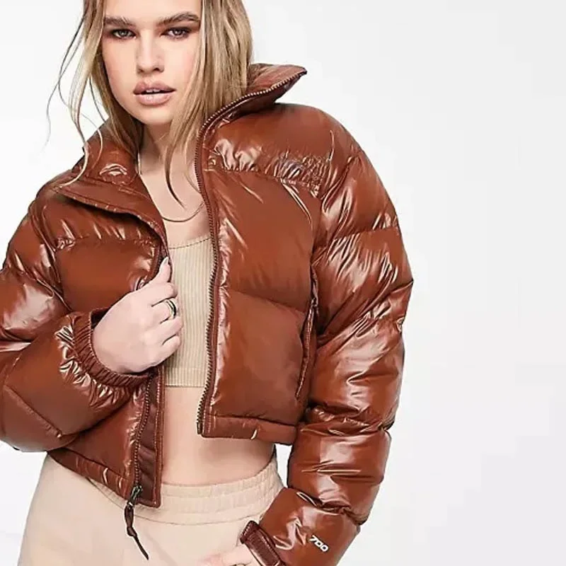 1984 Style North Face Down Coat Cropped Top Thickened Fashion Puffer Jacket Naked Belly Style For Men And Women